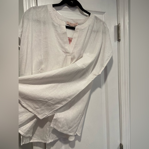 NWT Coastal Comfort Size XXL White Linen Blend Split Neck Short Sleeve Top - Picture 6 of 14